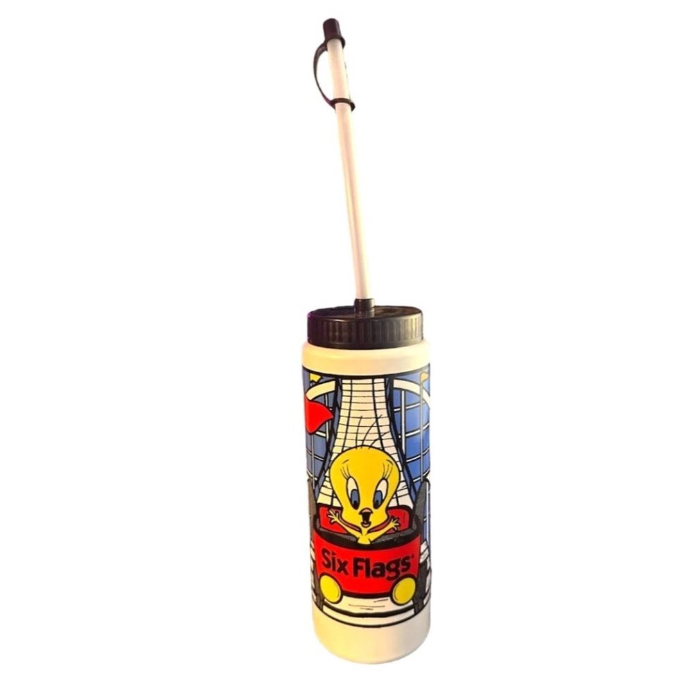 Vintage Six Flags Looney Tunes Souvenir Water Bottle- Tweety Bird - Plastic
